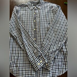 Nautica button-down collar long sleeve button cuff blue and white plaid